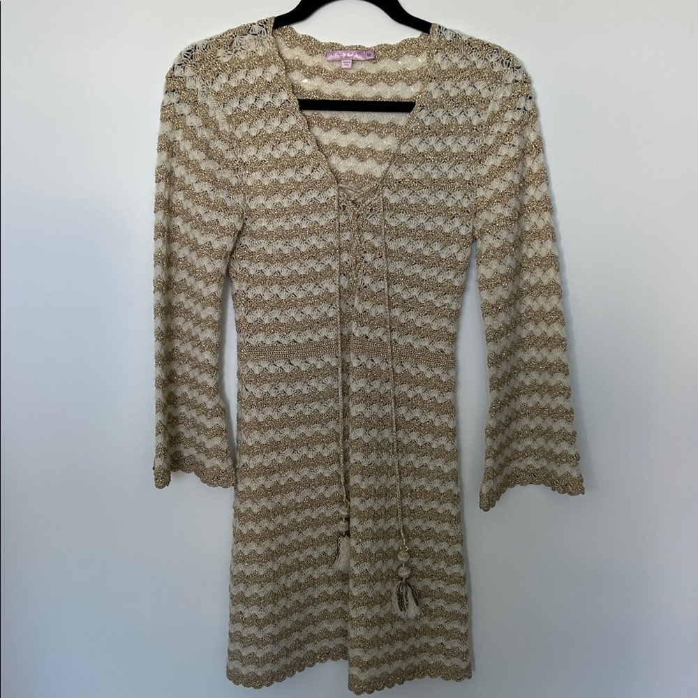Calypso St. Barth Gold and Cream Knit Dress